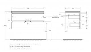 База под раковину Cezares подвесная с двумя выкатными ящиками, Белый глянец, 1000x458x500, PLANE-1000-2C-SO-BL